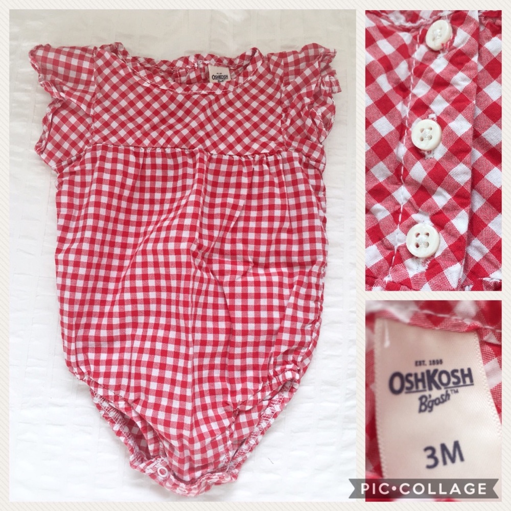 EUC Red Gingham Flutter Sleeve Onesie by Oshkosh